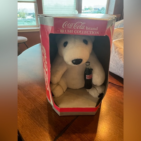 Coca-Cola BRAND Plush Polar Bear Holding Coke Bottle 8 Inch 1993 Play By Play - Picture 1 of 6